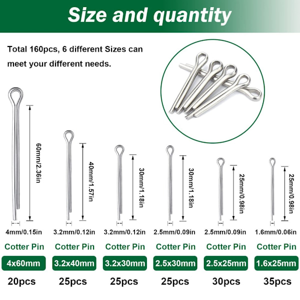 160 st Split Pin Stål Split Pin Fästklämmor