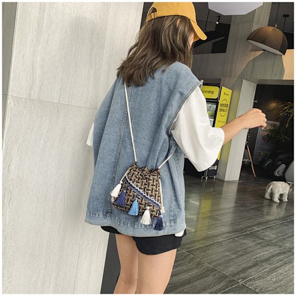 Etnisk stil Tassels Bag Alsidig Crossbody Taske HVID White