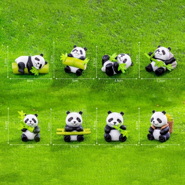 8st/ set Panda Desktop Ornaments Bamboo Panda Figurines