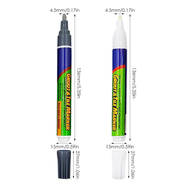 2 stk. Flisepen Grout Restorer Pen GRÅ grey