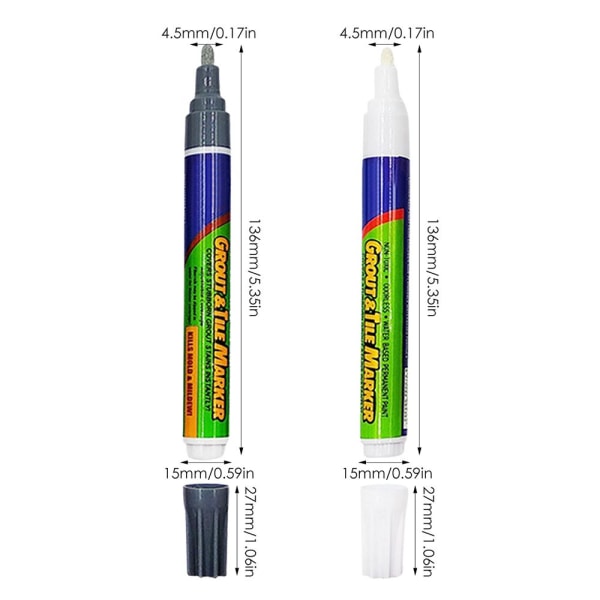 2stk Tile Pen Grout Restorer Pen HVIT white