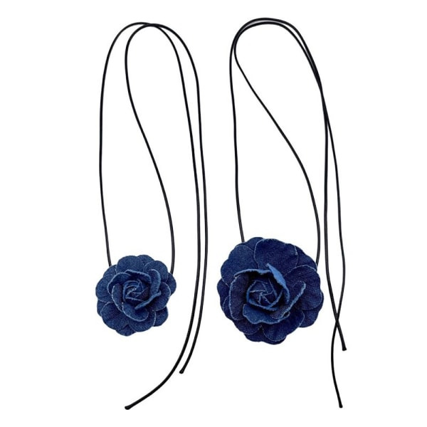 Rose Flower Choker Rose Choker Halskæde MØRKEBLÅ STOR DARK BLUE LARGE