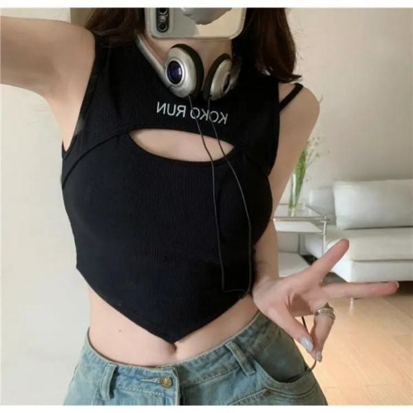 Casual Crop Tops Uregelmessige topper SVART Black