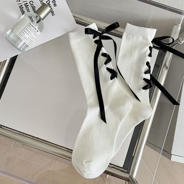 Fluga Lolita Strumpor Tunna Dam Båge Strumpor VIT White