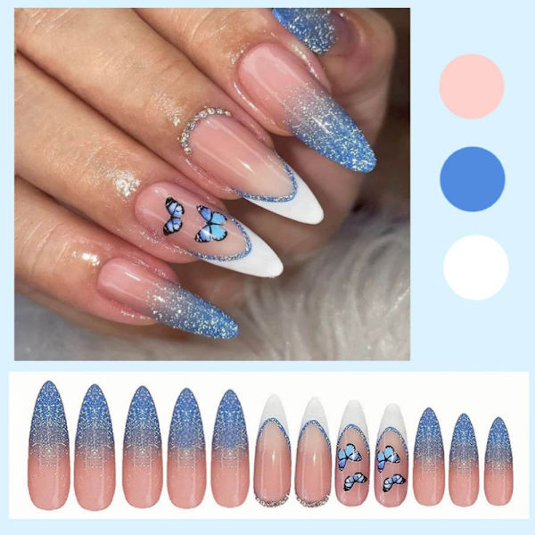 Almond Fake Nails 3D Long Fake Nails 6 6 6