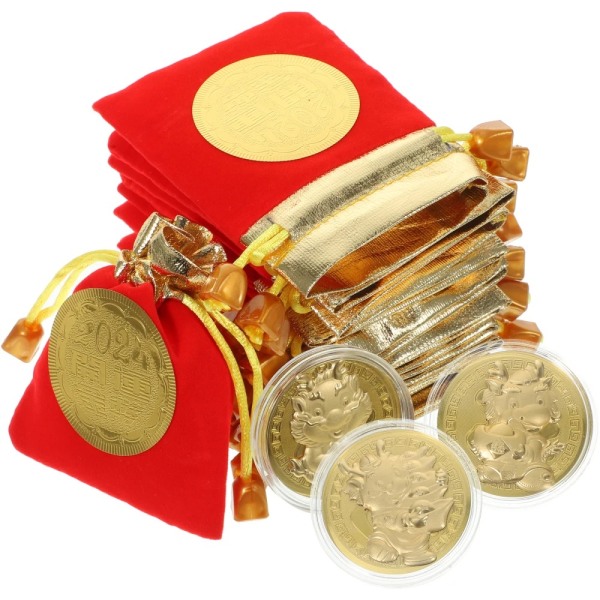 Minnesmynt Dragon Gold Coins STIL 5 MED VESKE STIL 5 Style 5 with Bag