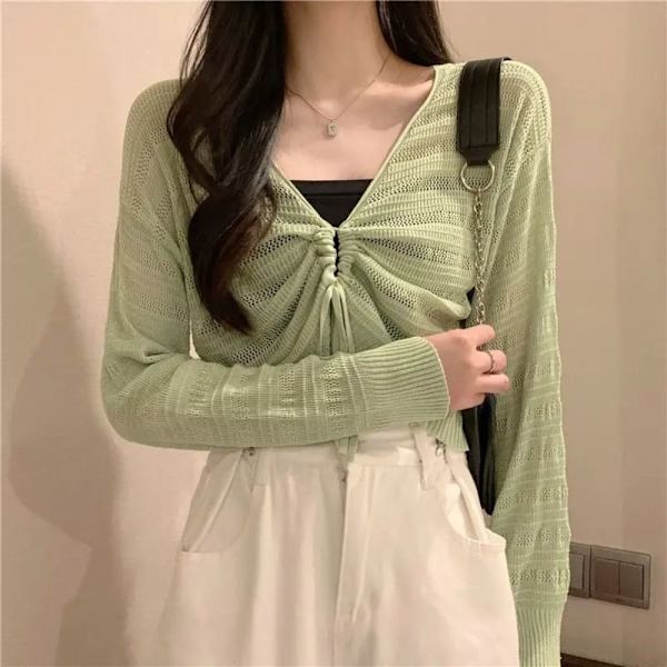 Solskydd Crop Knit Cardigan Tunn Cardigan Coat GRÖN Green