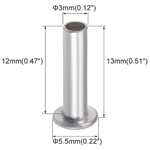 100 st aluminium platt fackverkshuvud Halvtubformade nitar M3 X M3 x 12mm