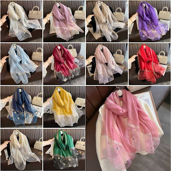 90x90cm Butterfly Brodered Scarf Siden Scarf 2 2 2