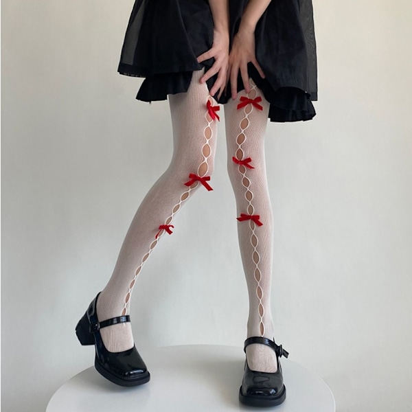 Bowknot Spetsstrumpor Mesh Nätstrumpor BLACK-A BLACK-A Black-A