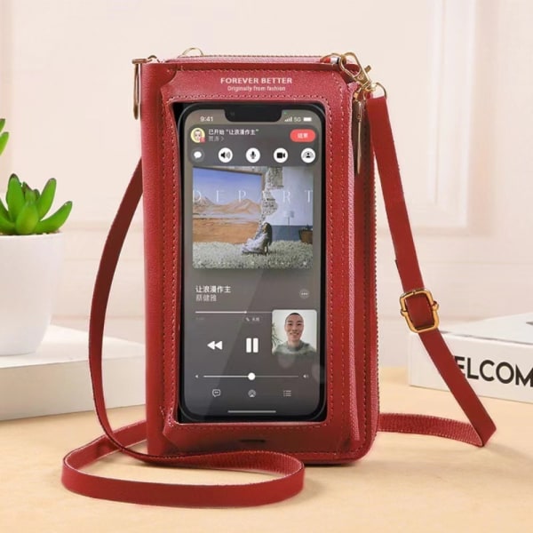 Touch Screen Mobiltelefonväska Liten Messenger Bag RÖD Red