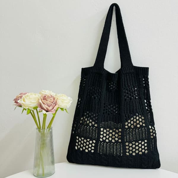 Strikkede Håndtasker Skuldertaske SORT Black