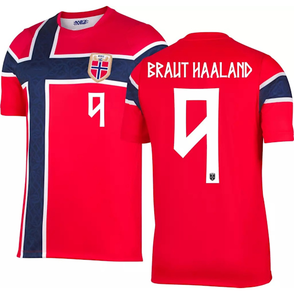 2026 World Cup Norge Landslag Hjemme Fotball Barn Skjorte+shorts+sokker (Nr.9 Haaland Trykt) 28