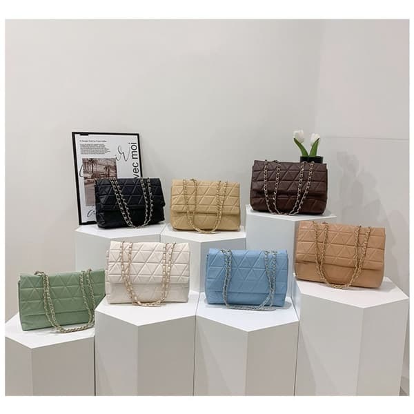 Broderad Rutig Väska PU Läder Crossbody Väskor KAFFE coffee