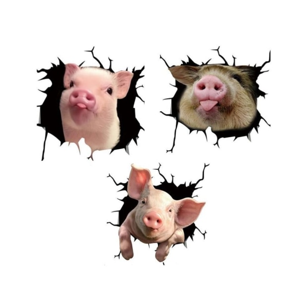 3st 3D Pet Pig Sticker Bildekaler Rolig djurstil bil