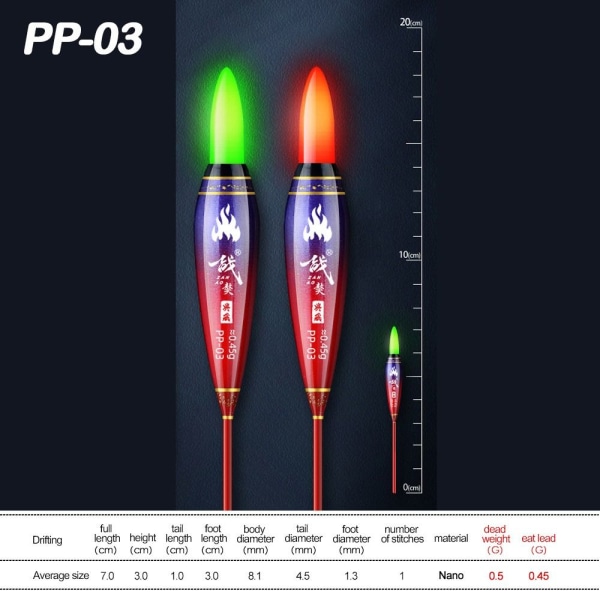 Elektronisk fiskeflotta Light Float GREEN LIGHT PP-03 PP-03 Green Light PP-03-PP-03