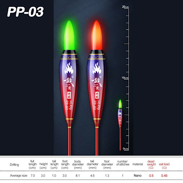 Elektronisk Fiskeflyder Light Float GRØNT LYS PP-03 PP-03 Green Light PP-03-PP-03