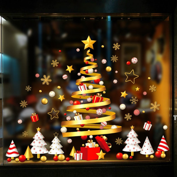 Christmas Static Stickers Gold Xmas Tree Snoeflake Stars Decal