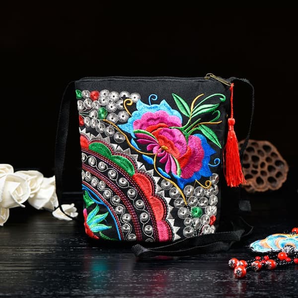 Skulderveske i etnisk stil brodert crossbody-veske E E E