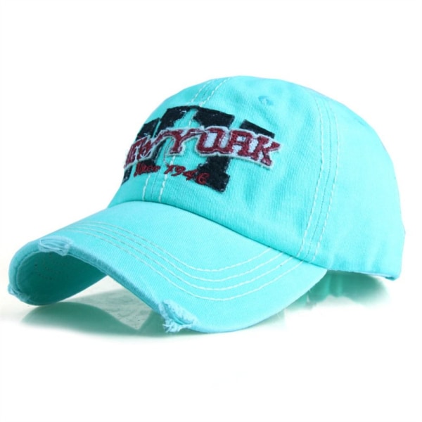 Brev Broderi Baseball Caps Distressed Hole Faded Hats LAKE lake blue