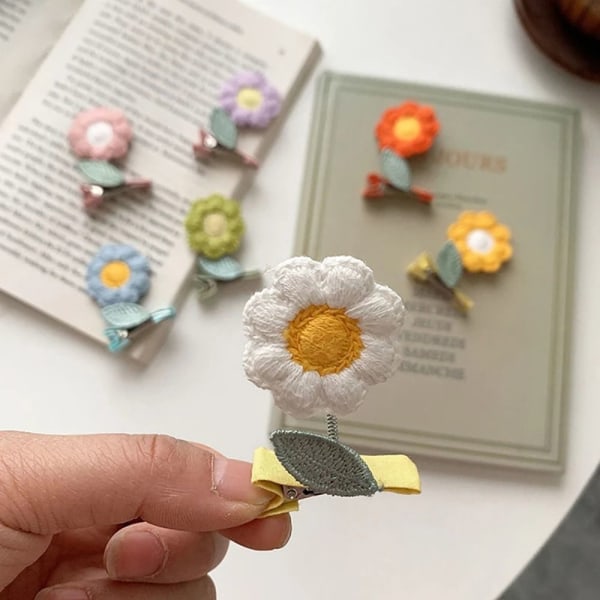 5kpl 3D Auringonkukan otsatukka Clip Knitted Spring Hiusneula VALKOINEN white