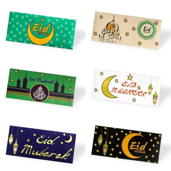 6 stk. Eid Mubarak Kuverter Muslimsk Islamisk Lomme MIX B MIX B
