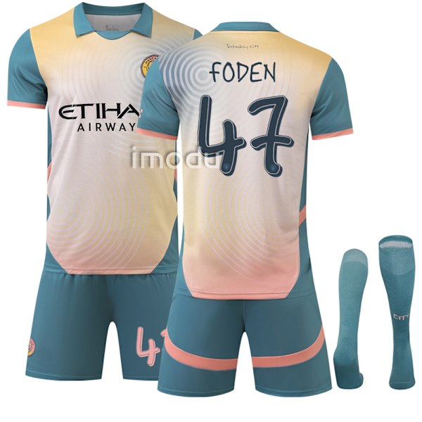 2024-2025 Manchester City Away Kids' Soccer Jersey with socks NO.47 Foden 16