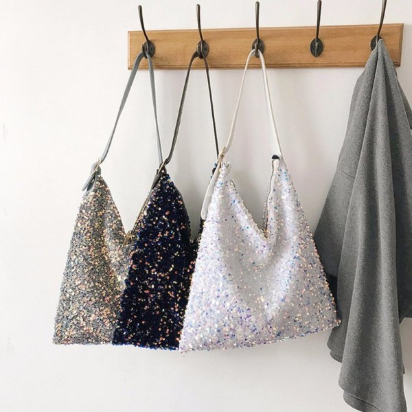 Mode Paillet Håndtaske Kvinder Stor Kapacitet Casual Tote HVID white