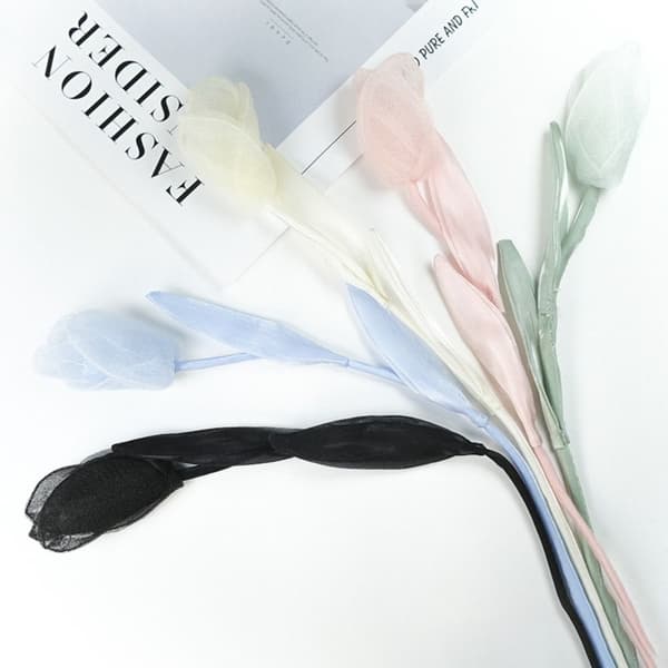 5 stk. Stofblomst Tulipan Tøjpatch SORT black