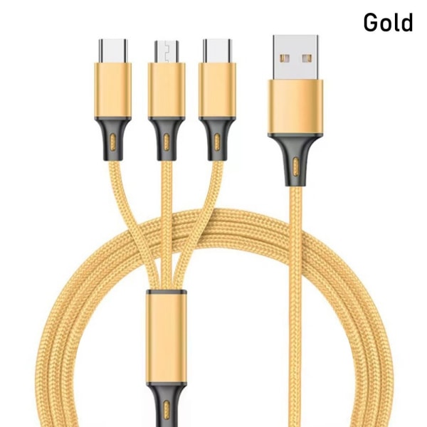 3-i-1 hurtig USB-opladningskabeltelefonoplader GULD Gold