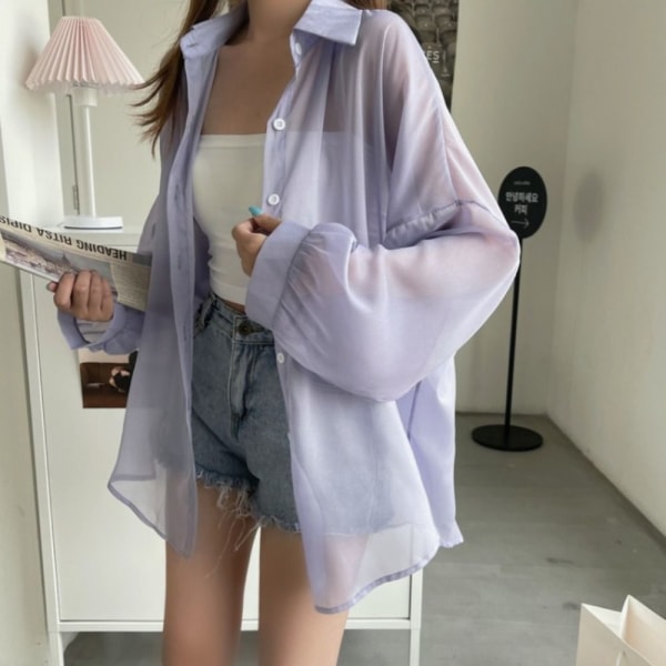 Dame Skjorte Bluse Langærmet Top LILLA purple