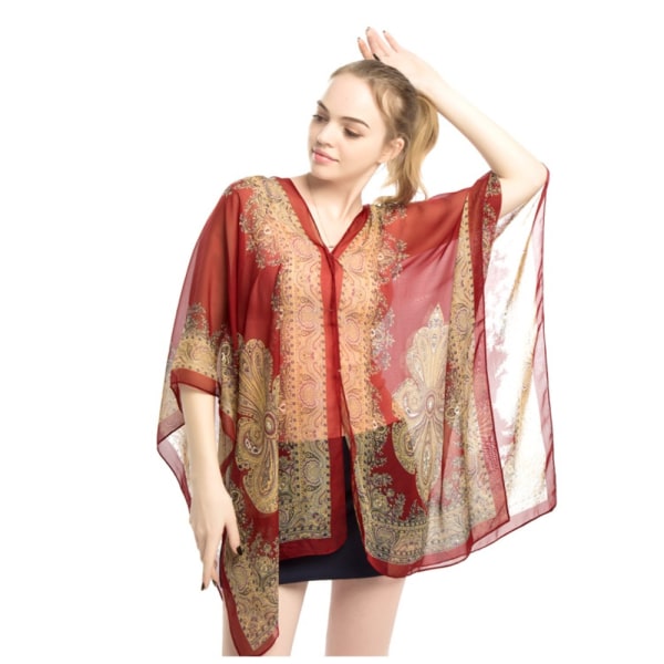 Beach Shawl Chiffon Bluse SVART&RØD Black&Red