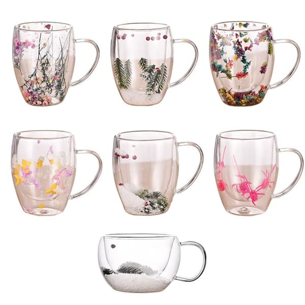 Torkade Blommor Kopp Dubbelvägg Glas Kopp #3 350ML #3  350ml