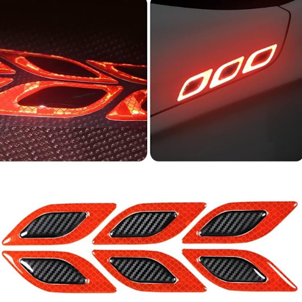 12 stk/2 sæt Carbon Fiber Reflekterende Sticker 3D Reflekterende Red