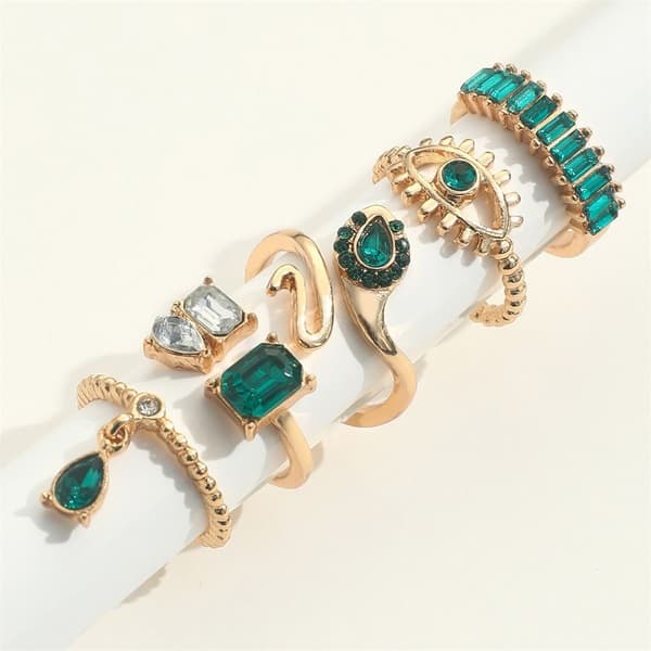 5 st Ring Set Imitation Ädelsten Ring Knogring green