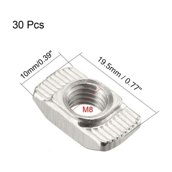 30 kpl liukuvat T-uramutterit puolipyöreät M8 M8