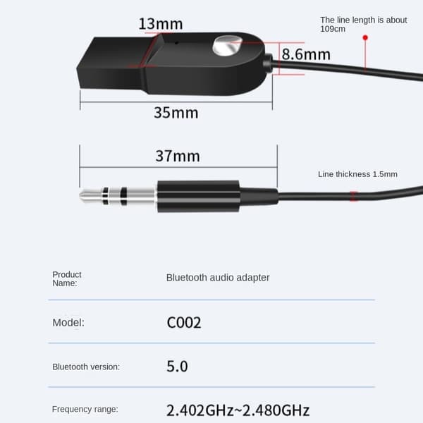 Bluetooth Aux-adapter Bluetooth Ljudmottagare Bil Bluetooth