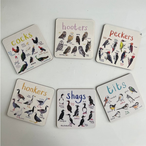 Bird Pun Coasters Träunderlägg 6ST 6ST 6pcs