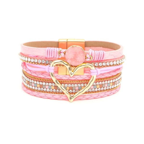 Bohemian Multilayer Armband Handgjorda flätade armband ROSA Pink