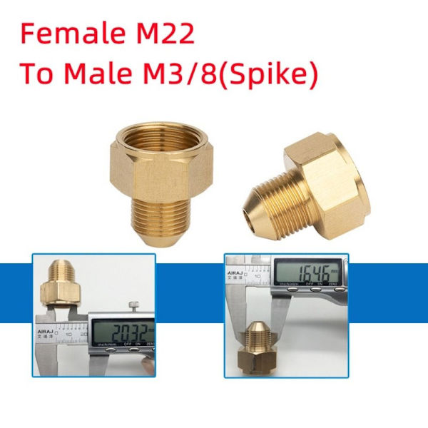 1 stk. slangestik han-hun-adapter F22 TO M3/8(S) F22 TO F22 to M3/8(S)