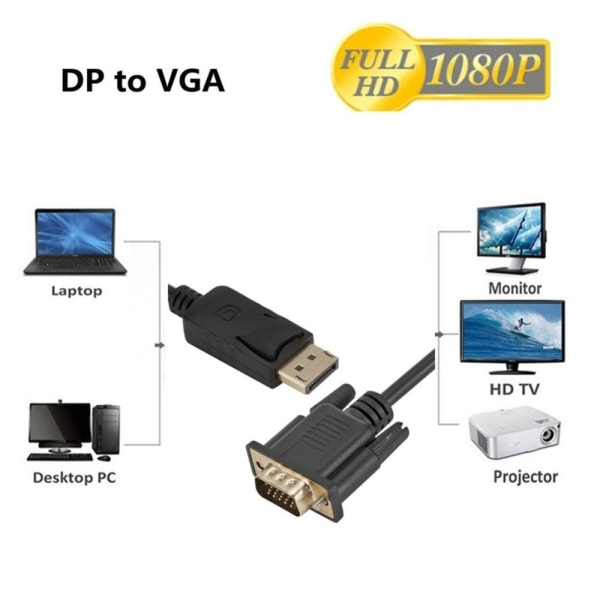 DP til VGA Kabel Adapter Conventer 1.8m