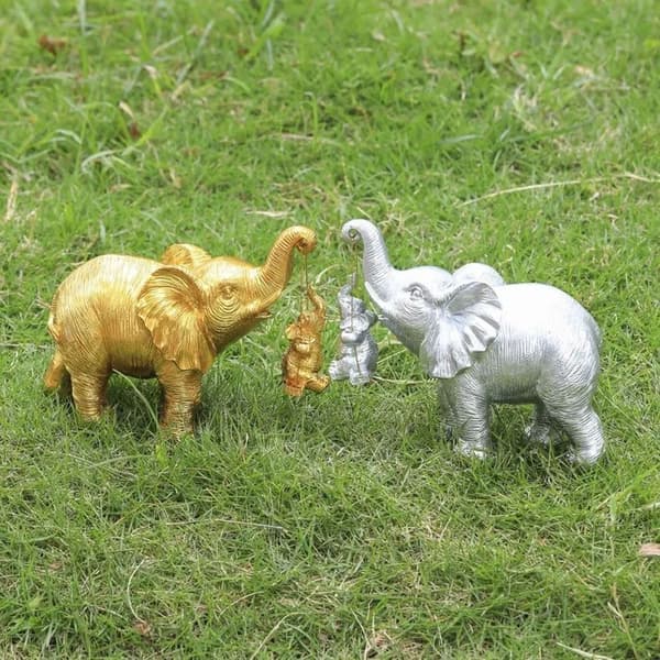Elefantfamiljstaty Gungande Elefantfigur SILVER Silver