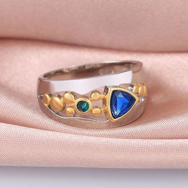Zirkonring ihålig infälld ring BLÅ 7 blue 7