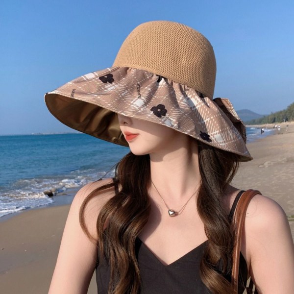 Foldbar solskærm Hat Print Sløjfe Fisherman Hat KHAKI khaki