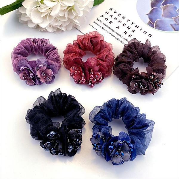 Flower Hair Scrunchies Elastiske hårbånd RØD Red
