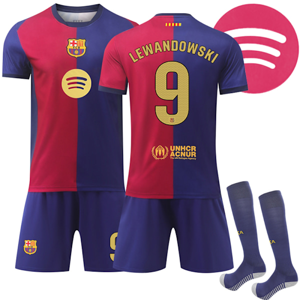 2024-2025 Barcelona Home children's football jersey No. 9 Lewandowski 24