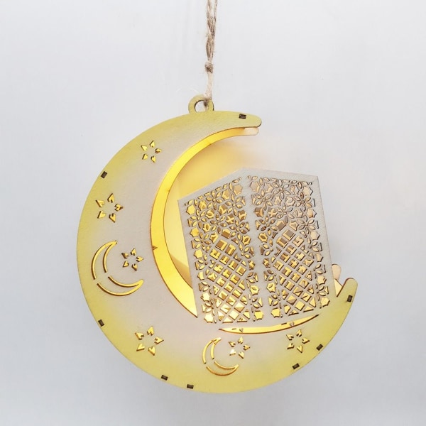 Eid Mubarak Moon Lamp Hängande Lykta Pendel Trä A A