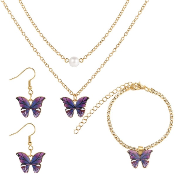 Butterfly hänge halsband Set Crystal smycken Set LILA purple