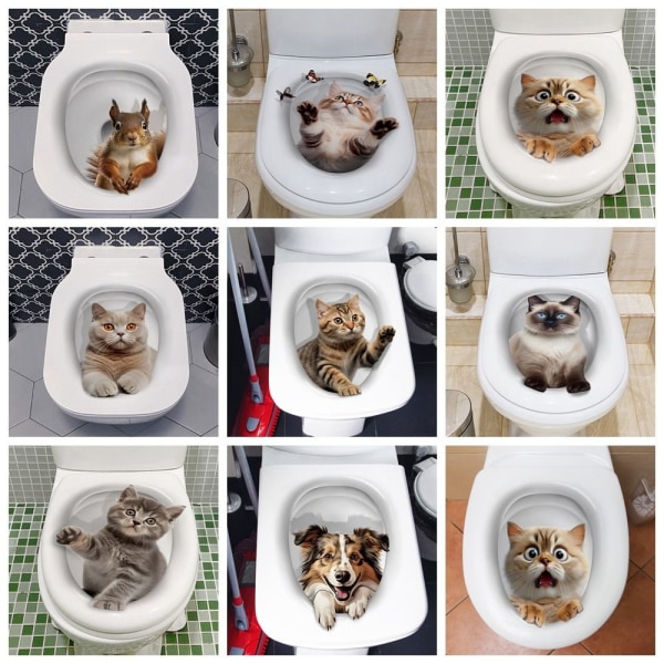 3D-kattetoiletklistermærker Livlige dyredekaler 3 3 3