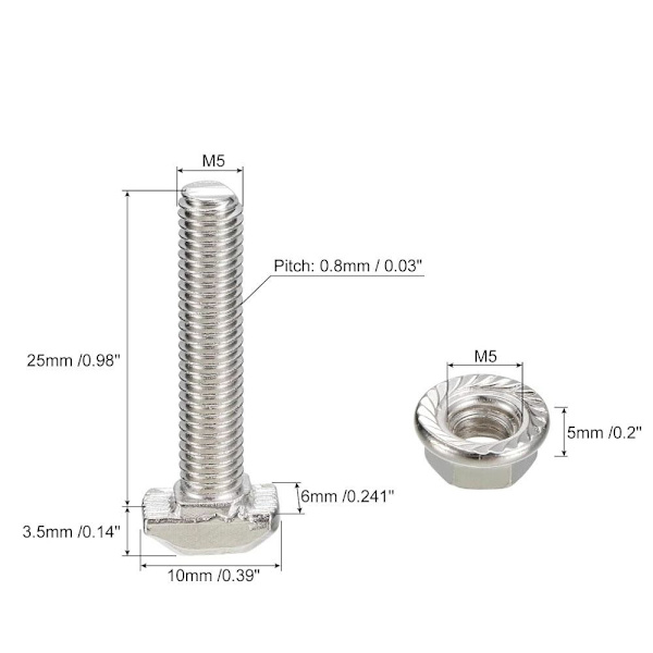 20 STK T Slot Drop-in Bolt M5 Sekskant Flangemøtrik Sæt M5x25mm20pcs/Set